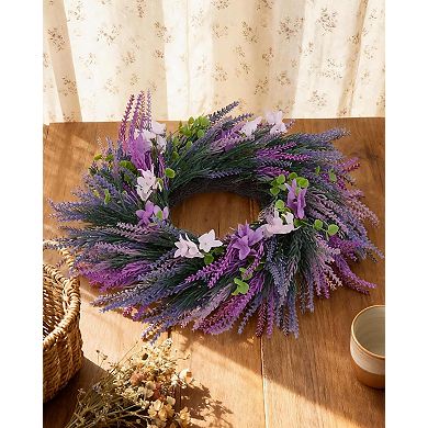 20 Inch Artificial Purple Lavender Wreath, Wildflower Floral Wreath for Front Door, Spring Decor
