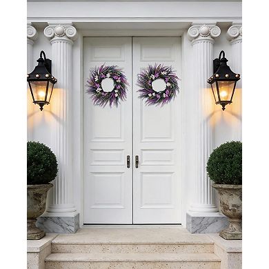 20 Inch Artificial Purple Lavender Wreath, Wildflower Floral Wreath for Front Door, Spring Decor