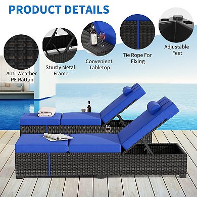 2-Piece Outdoor PE Wicker Chaise Lounge Chairs