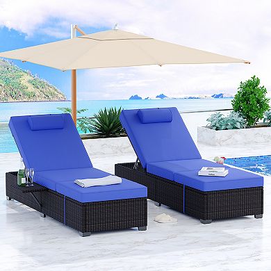 2-Piece Outdoor PE Wicker Chaise Lounge Chairs