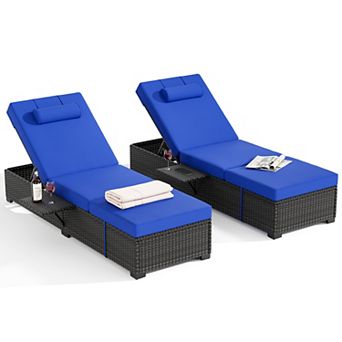2 pc Outdoor PE Wicker Chaise Lounge Chairs