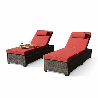 2 pc Outdoor PE Wicker Chaise Lounge Chairs