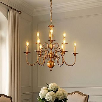 26'' 9-Light French Country Chandelier Antique Brass Finish 2 tier Candle Style Pendant Lighting