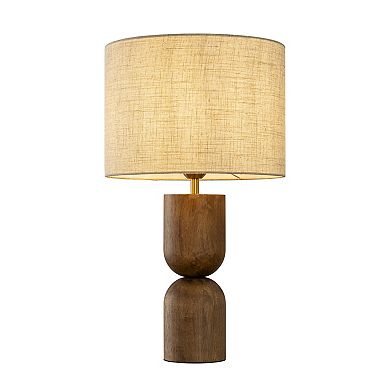 24'' Japandi Honey Brown Wood Base Bedside Table Lamp Modern Classic Nightstand Lamp