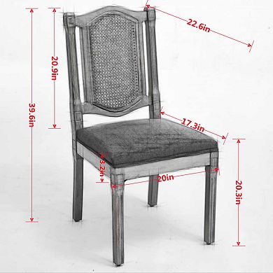 GOODSILO Solid Wood Rattan Back Dining Chair Set with Linen Cushion