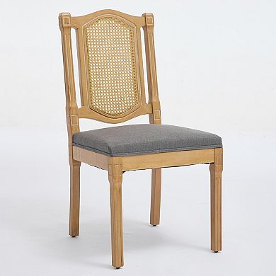 GOODSILO Solid Wood Rattan Back Dining Chair Set with Linen Cushion