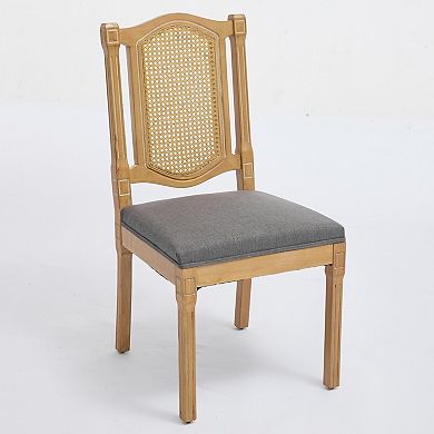 GOODSILO Solid Wood Rattan Back Dining Chair Set with Linen Cushion