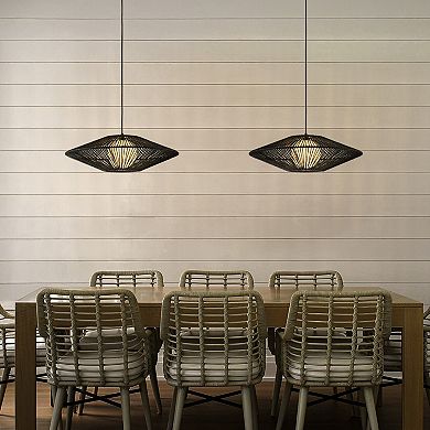 1-Light 23'' Modern Black Hand-Woven Rattan Chandelier Bubble Trasitional Natura Pendant Light