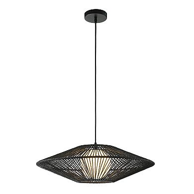 1-Light 23'' Modern Black Hand-Woven Rattan Chandelier Bubble Trasitional Natura Pendant Light