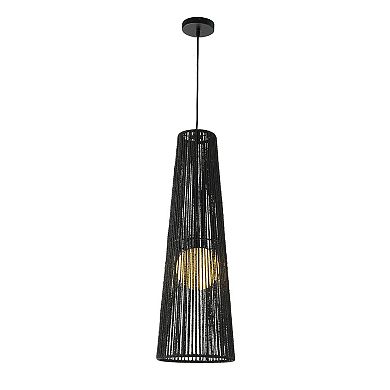 1-Light Modern Black Hand-Woven Rattan Staircase Chandelier Bubble Natural Long Pendant Light High