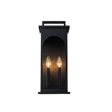 2-Light H19” Outdoor Wall Lantern Large Black Exterior Wall Light with Clear Tempered Glass