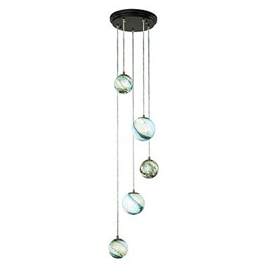 12'' 5-Light Modern Glazed Glass Globe Staircase Chandelier Coastal Handcrafted Glass Pendant