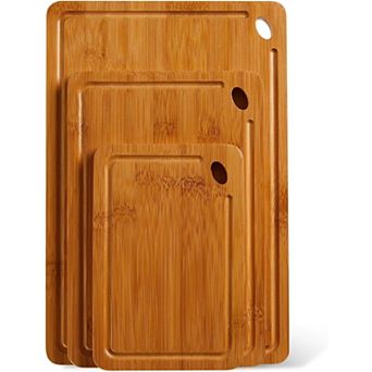 3 pc Cutting Board Set with Deep Juice Grooves,Wooden Chopping Boards with Built-in Handles