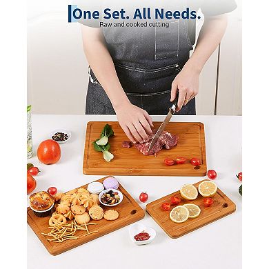 3pcs Cutting Board Set with Deep Juice Grooves,Wooden Chopping Boards with Built-in Handles
