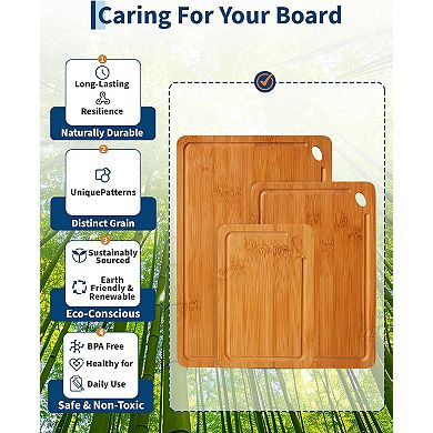 3pcs Cutting Board Set with Deep Juice Grooves,Wooden Chopping Boards with Built-in Handles