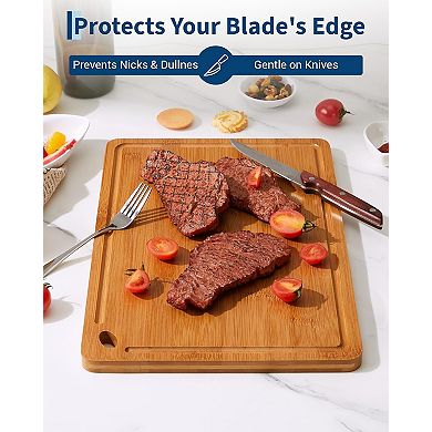 3pcs Cutting Board Set with Deep Juice Grooves,Wooden Chopping Boards with Built-in Handles