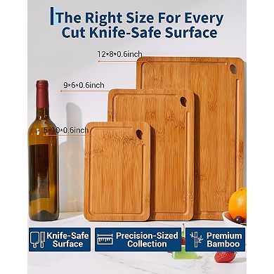 3pcs Cutting Board Set with Deep Juice Grooves,Wooden Chopping Boards with Built-in Handles