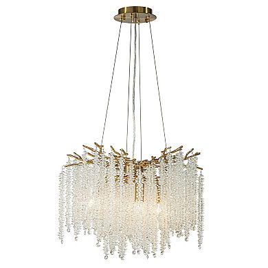 20'' Modern Glam Crystal Chandelier Antique Brass Branch Style 4-Light Pendant Ceiling Light