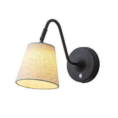 1-Light W5" Mid-century Matte Black Battery Operated Wall Sconces with Beige Fabric Shade Dimmable