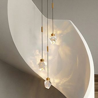 9'' Modern 3-Light Diamond Shape Crystal Cluster Integrated LED Pendant In Antique Gold Round