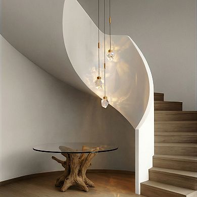 9'' Modern 3-Light Diamond Shape Crystal Cluster Integrated LED Pendant In Antique Gold Round