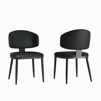 GOODSILO Modern Design PU Leather and Metal Dining Chairs Set of Two for Kitchen and Dining Room
