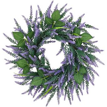 20 in Artificial Lavender Wreath for Front Door, Spring Summer Wreaths with Onion Leaves,Lavender