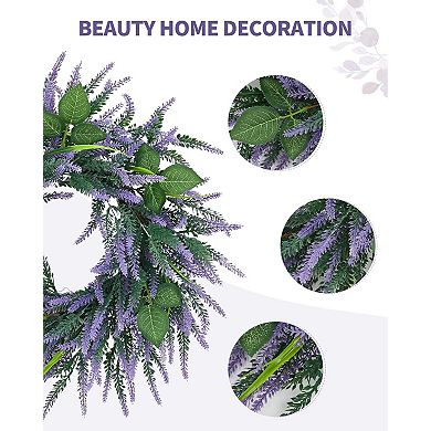20in Artificial Lavender Wreath for Front Door, Spring Summer Wreaths with Onion Leaves,Lavender