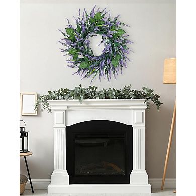 20in Artificial Lavender Wreath for Front Door, Spring Summer Wreaths with Onion Leaves,Lavender