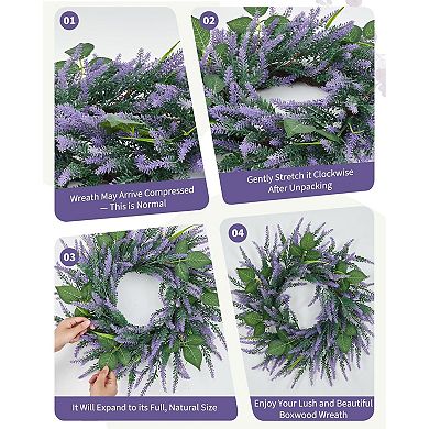 20in Artificial Lavender Wreath for Front Door, Spring Summer Wreaths with Onion Leaves,Lavender