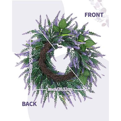 20in Artificial Lavender Wreath for Front Door, Spring Summer Wreaths with Onion Leaves,Lavender