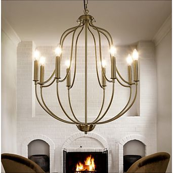 26'' 8-Light Modern Brass Mid-Century Modern Candelabra Chandelier Vintage Candle Pendant Light
