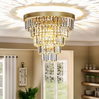 4-Light 16" Glam Tierd Flush Mount With Crystal Accents