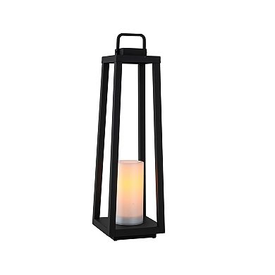 1 Light H24" Modern Matte Black Solar Lantern with Candle Shape Large Outdoor Light Decorative Porta