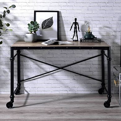 GOODSILO Rustic Writing Desk with Industrial Metal Base and Wood Tabletop