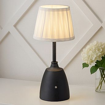 14'' Classic Black Fabric Shade Rechargeable LED Table Lamp Touch Control Cordless USB Nightstand