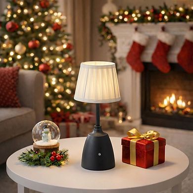 14'' Classic Black Fabric Shade Rechargeable LED Table Lamp Touch Control Cordless USB Nightstand