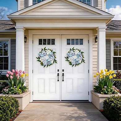 20" Spring Summer Wreaths for Front Door,Artificial Hydrangeas Floral Wreath with Butterfly Rose