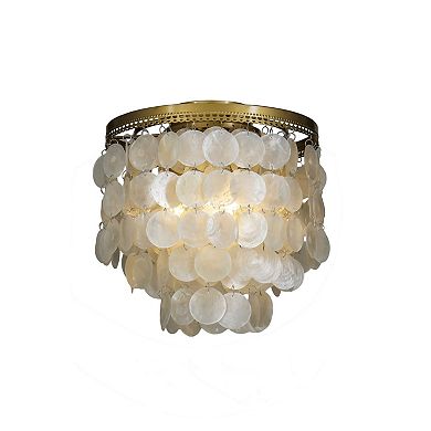 3-Light 13" Indoor Capiz Shell Brass Flush Mount Coastal decor Ceiling Lights