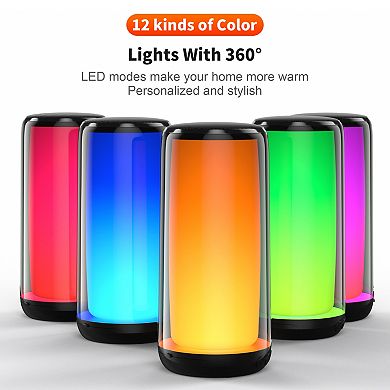 Portable Bluetooth Speaker with LED Modes, 12 Kinds of Color, Bluetooth 5.3, Tandem Surround Sound