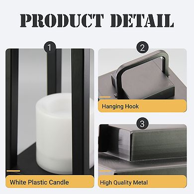 1 Light H16" Modern Matte Black Solar Lantern with Candle Shape Outdoor Light