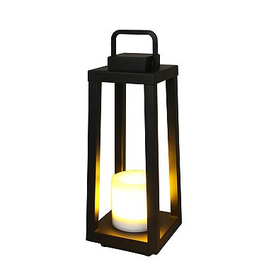 1 Light H16" Modern Matte Black Solar Lantern with Candle Shape Outdoor Light