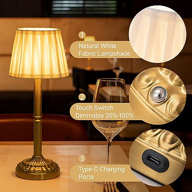 16'' Glam Cordless Table Lamp Touch Control with 3 Way Classic Elegant Dimmable Rechargeable LED