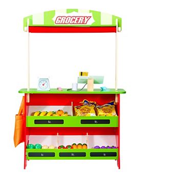 Wooden Puppet Theater 2-in-1 Reversible Play Store Kids Play Market Stand