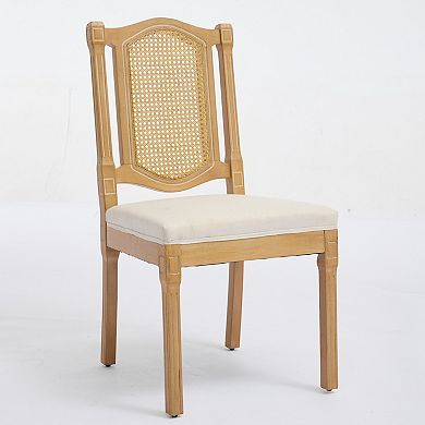 GOODSILO Solid Wood Rattan Back Dining Chair Set with Linen Cushion