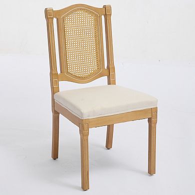 GOODSILO Solid Wood Rattan Back Dining Chair Set with Linen Cushion