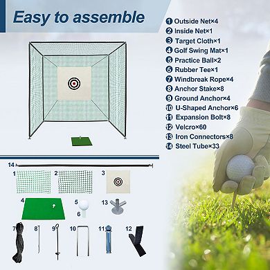 WOW PIONEER 10x10x10ft Golf Practice Net Cage with Metal Frame Hitting Net Kit