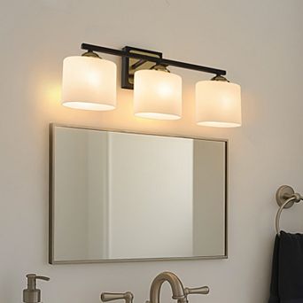 21'' 3-Light Modern Elegant Brass And Black Bathrooom Vanity Light With Milk White Glass Shades