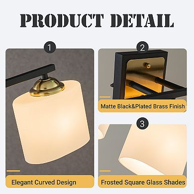 21'' 3-Light Modern Elegant Brass And Black Bathrooom Vanity Light With Milk White Glass Shades