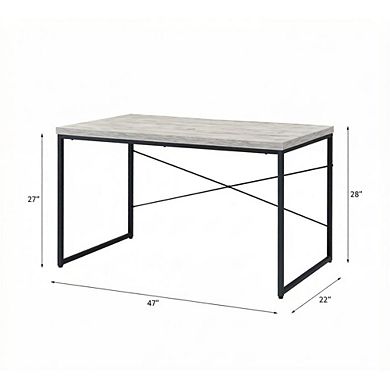 GOODSILO Industrial Style Writing Desk with Faux Concrete Top and Metal Sled Base